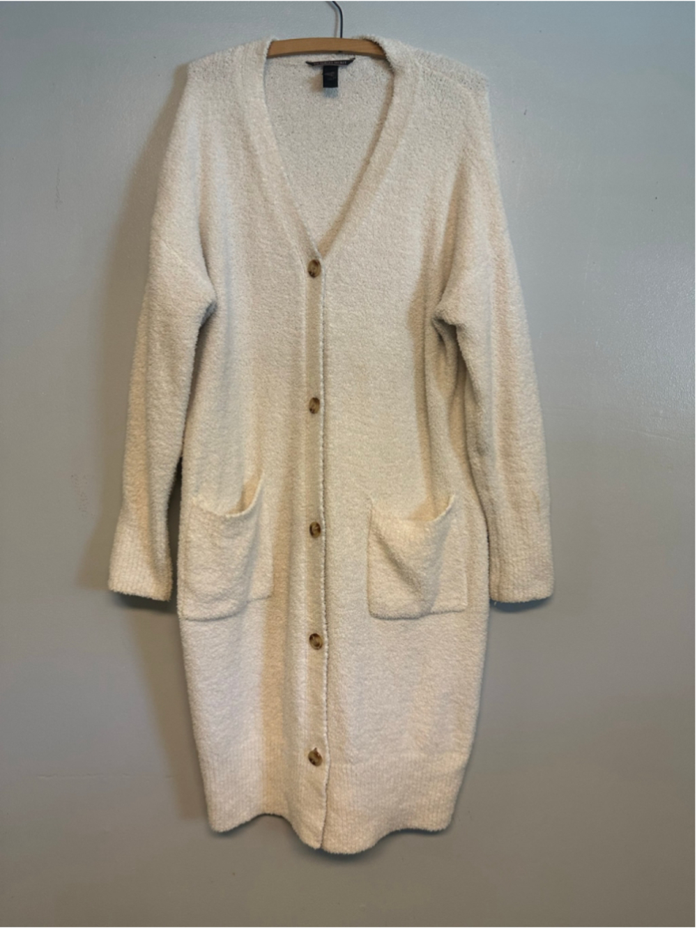 Victoria's Secret Cardigan Sweater Size Medium White Fleece Button Front Robe